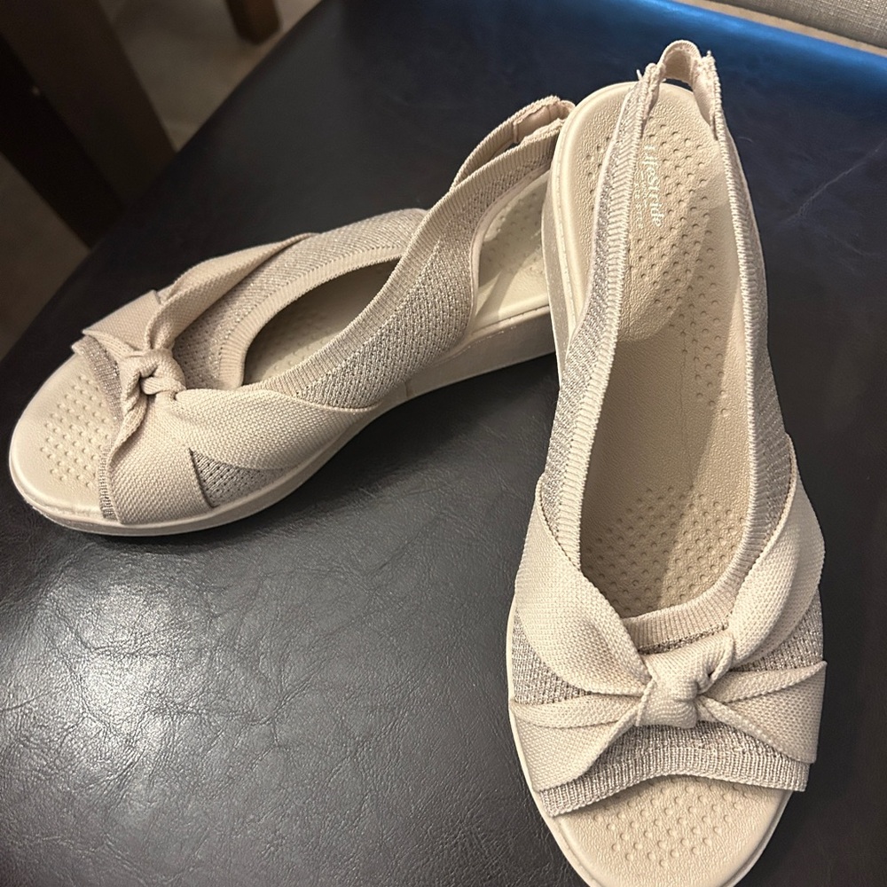 Bzees Cream Slip-On Sandals for Women